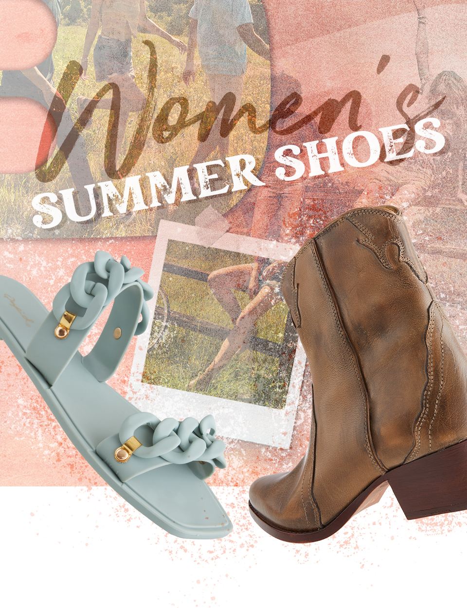 Women's Summer Shoes - A brown cowboy boot and a light blue sandal