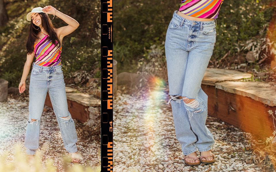 Women's Trend Fits - A gal wearing a pair of light wash trend fit jeans